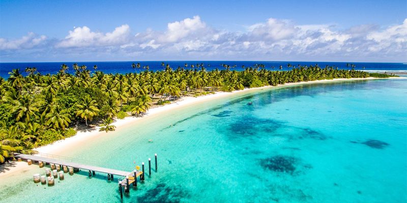 Crystal clear waters of the Cocos (Keeling) Islands with jetty