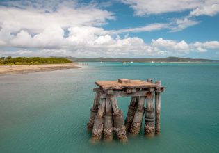 a ruined jetty stand in the middle of the sea off Ngurupai (Horn Island)