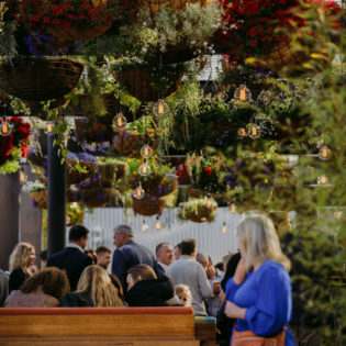 In the hanging garden