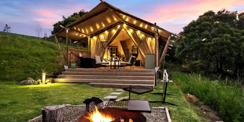 a bonfire setup at Cicada Luxury Camping, Kiama