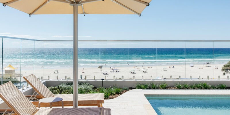 sun loungers by the pool at Kirra Point