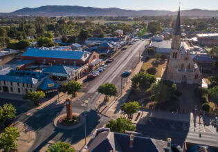 an aerial view of Mudgee streetscape