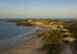 Drone shot of Banubanu Beach Retreat in Arnhem Land