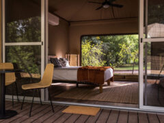 the bedroom interior inside the tent at Cooinda Lodge