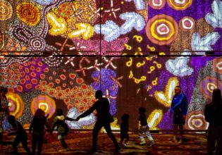 Crowds enjoying Grounded at Parrtjima