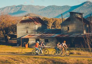 a group of bikers traversing the Murray rail trail