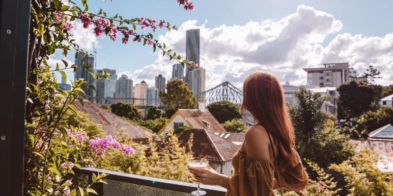 Woman drinking cocktail in Spicers Balfour Hotel in Brisbane