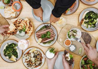 a table top view of meals at The Yard Bright