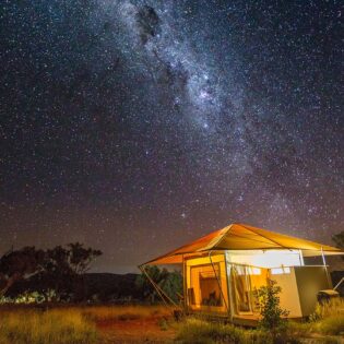starry night sky above Karijini Eco Retreat safari tent on an AAT Kings Western Australia tours