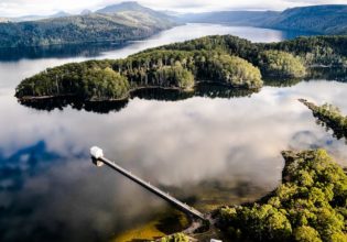 In the middle: Pumphouse Point hotel, Lake St Clair, Tasmania (photo: Stu Gibson).