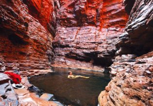Kicking back after a hard day's driving in Hancock Gorge, WA.