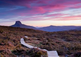 Sunrise view of the Overland Track in Tasmania, Australia